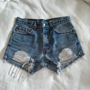 Levi’s Distressed High Rise 4” Denim Shorts